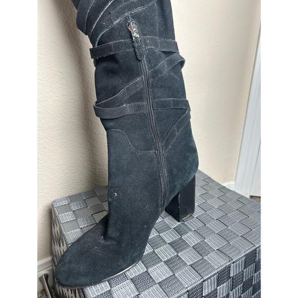 Sam Edelman Over The Knee Boots Women's Size 9.5 Black Suede Strappy Heeled Boot - Picture 6 of 16